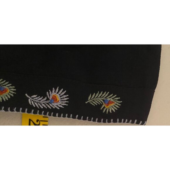 Papy Boez Black Boho Jacket Embroidered Peacock Feather Design Button Front M/L - Picture 8 of 8